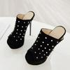 Fashion Liyke Runway Women Sexy 16CM Stiletto Slippers Metal Rivets Design Sandal Summer Platform High Heels Party Stripper Shoes Black