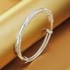 Embossed Flower Silver Plated Bracelet with Adjustable Floral Bangle for Fashionable Women's High-end Jewelry Accessories