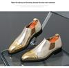 Men's Gold Leather Pointed Toe Chelsea Boots - Slip-on, Large Size, Spring/Autumn