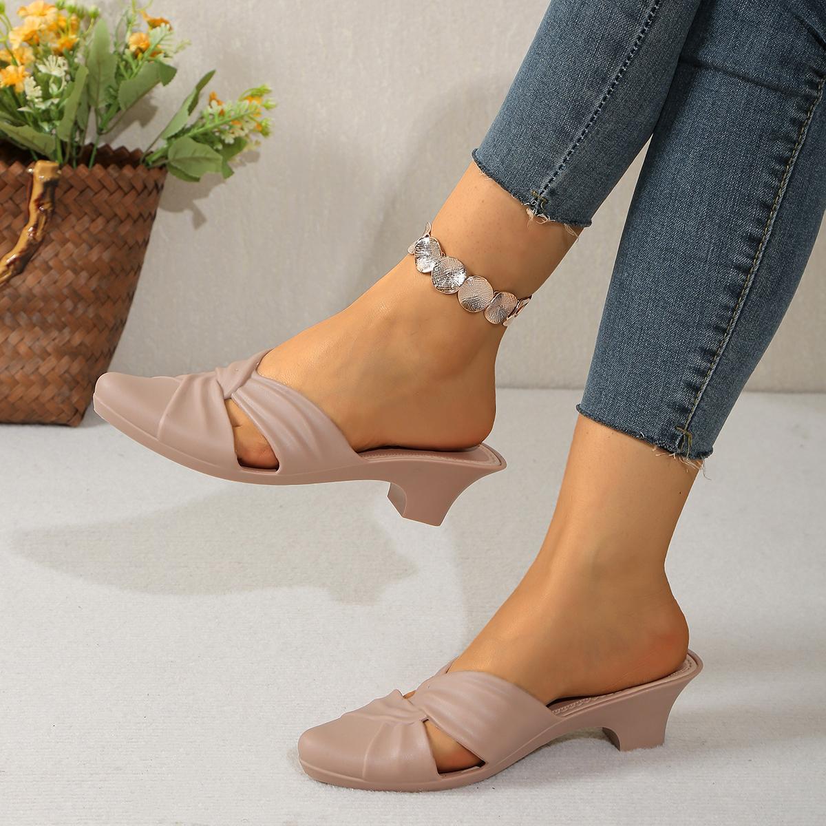 

Летний стиль, модные дышащие полутапочки на танкетке для верхней одежды, нескользящие повседневные босоножки на среднем каблуке с носками для женщин 38