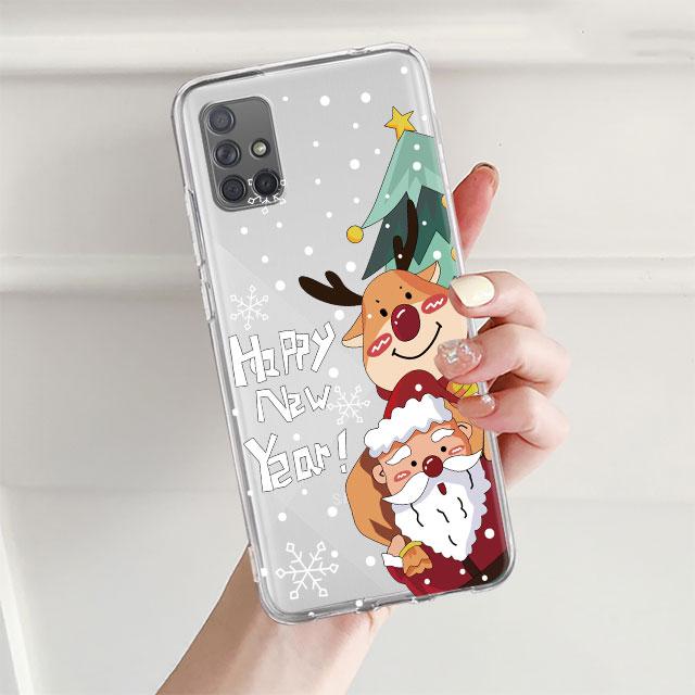 Clear Case For Samsung Galaxy A52 A12 A51 A32 A21s A71 A32 A22 50 A70 A31 A72 5G Phone Cover Snow Merry Christmas