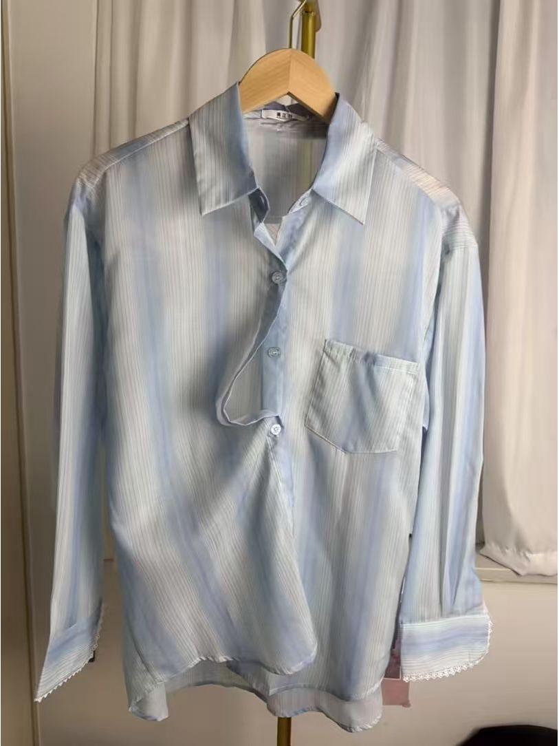 Women s Summer Lace Patchwork Sun Protection Shirt S синий