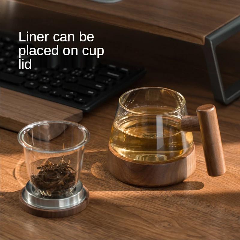 Japanese style filter tea cup tea water separation thickened heat-resistant glass office creative wooden handle magnetic cup