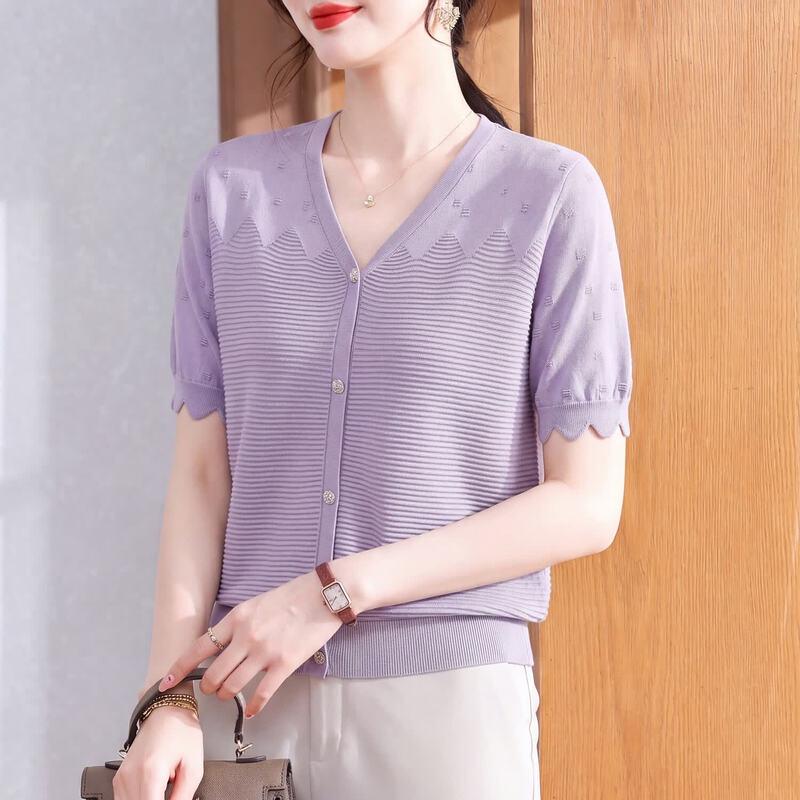 Xuexi Lyocell Short-Sleeve Ice Silk Top for Women 2XL