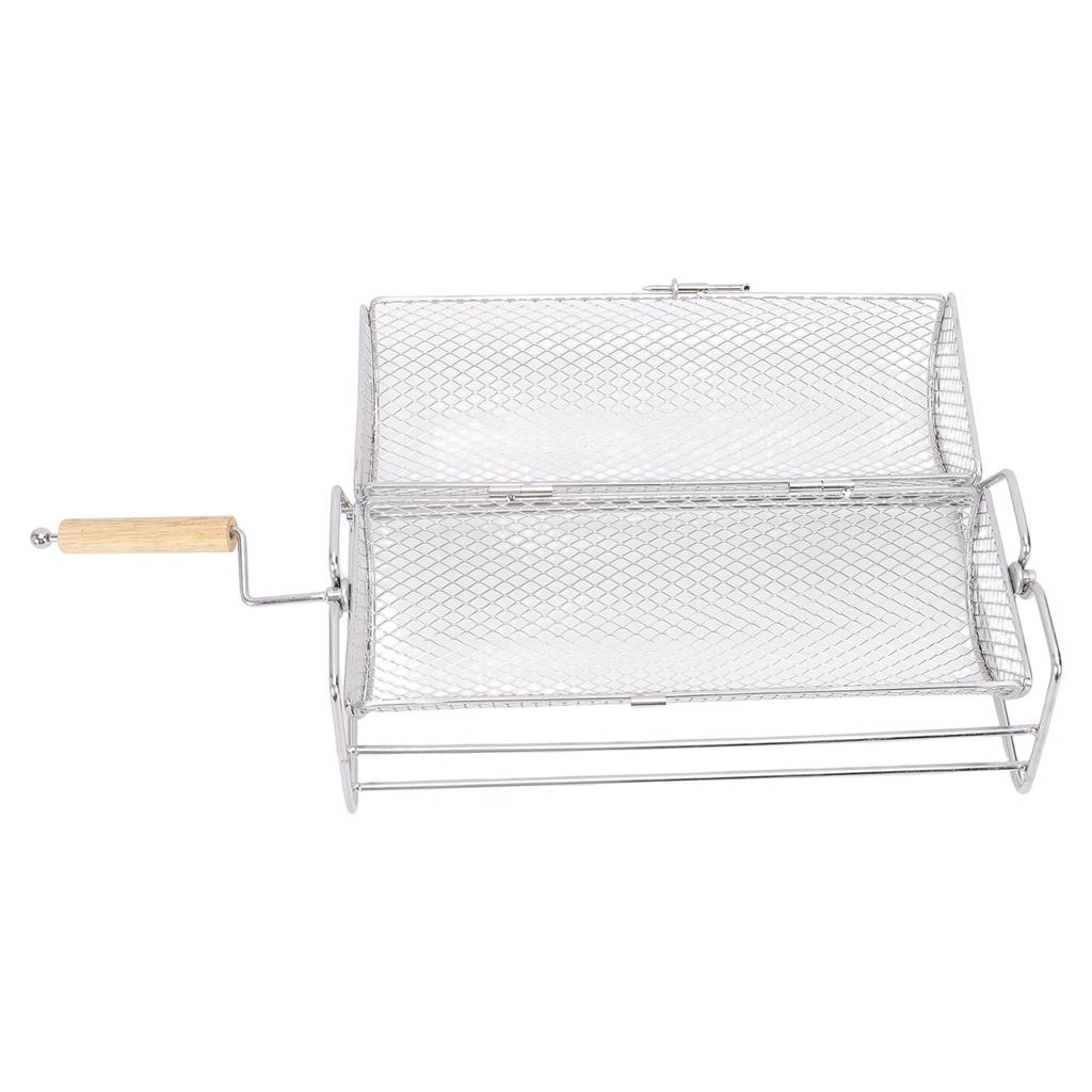 Carbon Steel Rotating Grill Basket Rotation Grilling Portable Barbecue with Handle Vegetables Outdoor Camping Gifts Garden Dad Husband Friends