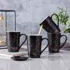 14oz 12 Constellations Ceramic Coffee Milk Mug with Spoon Lid Black and Gold Porcelain Zodiac Ceramic Coffee Cup Mug