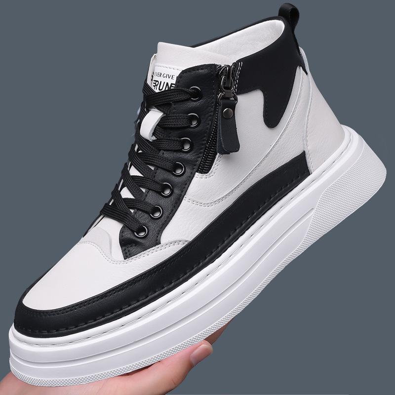 Men's Trendy High-Top Canvas Sneakers - Thick Sole, Zipper, College Style, Youth Casual Shoes