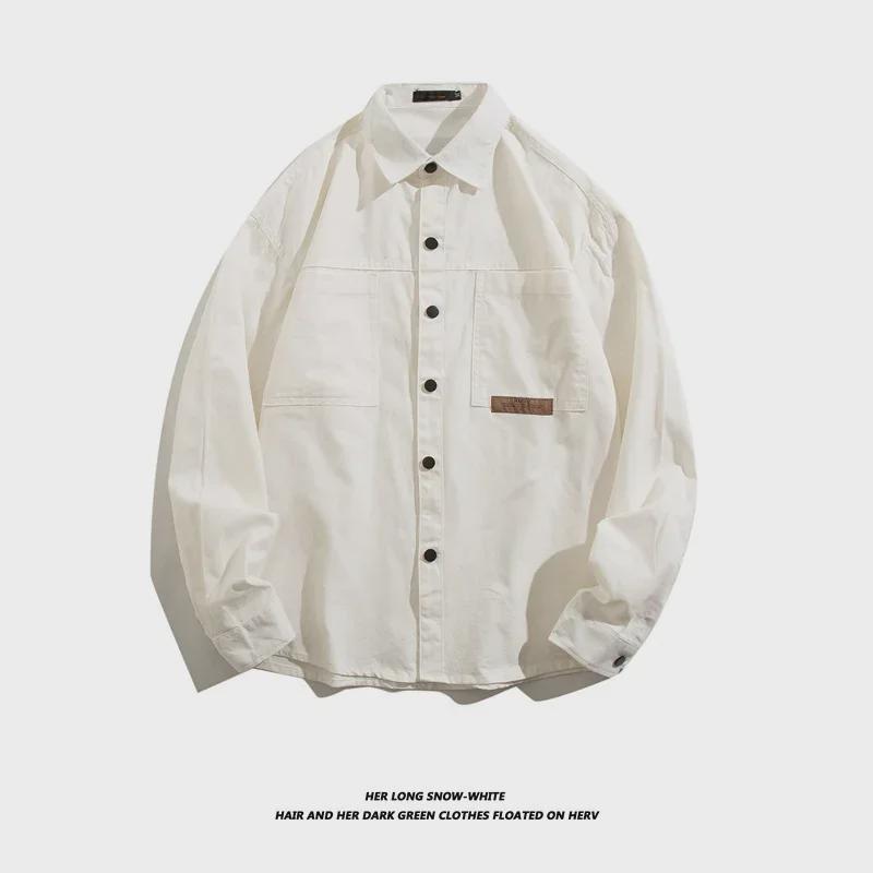 

Men s Retro Long-Sleeve Shirt Jacket - Casual Spring/Autumn Workwear Top XXL