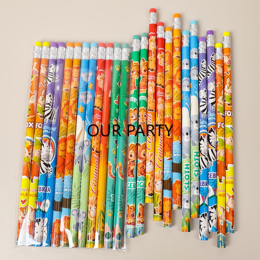 

24Pcs Cartoon Jungle Safari Animal Theme HB Writing Painting Pencil for Kids Birthday Party Favors School Rewards Goodie Bag