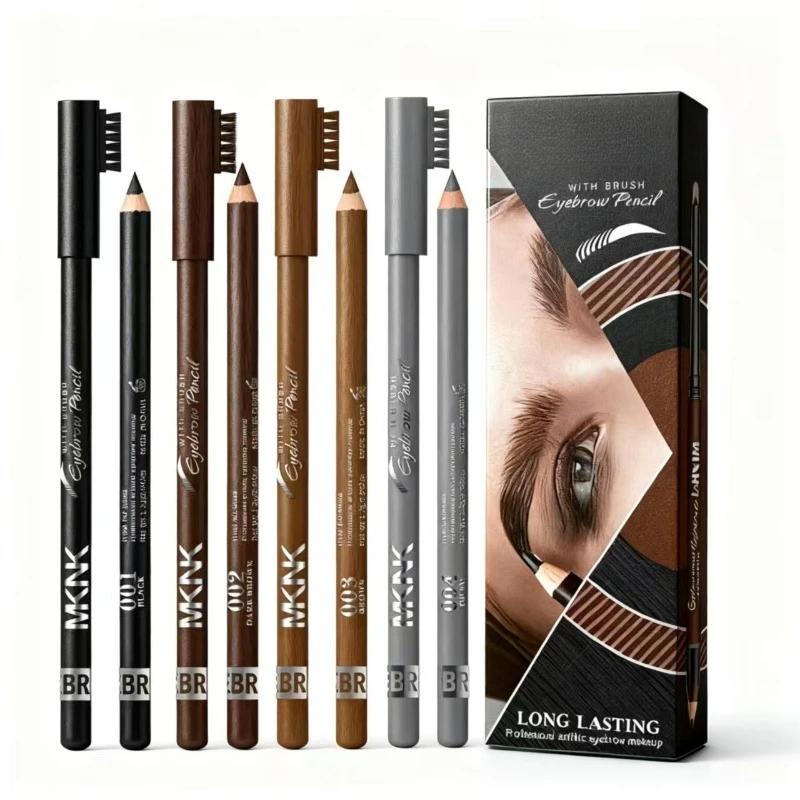 Wooden Double-Ended Eyebrow Pencil 4 Colors Waterproof Smudge Proof Eyeliner Pen Matte Long Lasting Chromogenic Makeup Pen