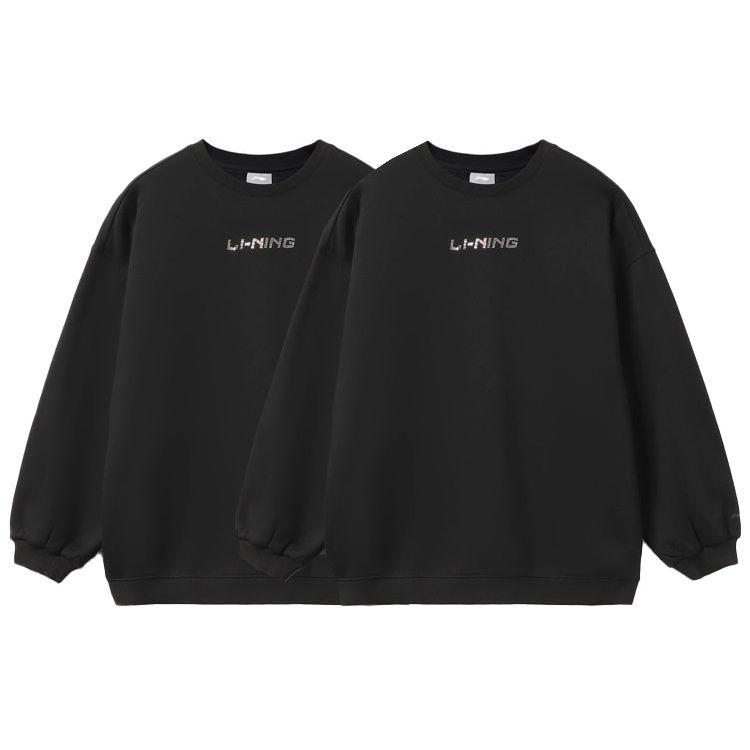 Li Ning Training Series Rhinestone Logo Loose Fleece Warm Sports Hoodie Women hoodies Black AWDRD44-2