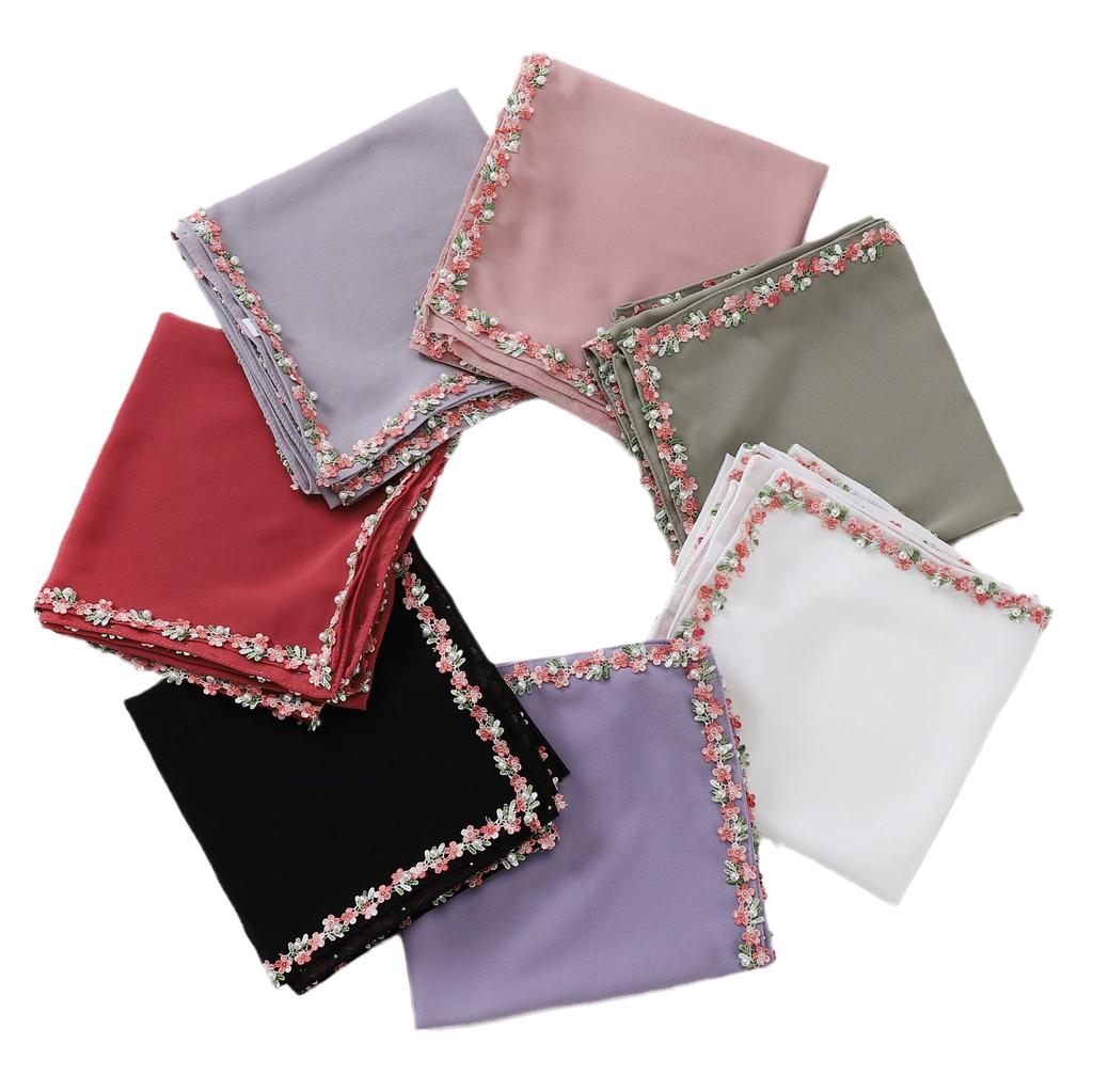 Chic Floral Lace Beaded Scarf - Floral Muslim Hijab Shawl, Fresh Sweet Square Headwrap for Women
