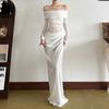 Spring New Women's Clothing Temperament Sexy One-word Shoulder Mesh See-through Long Dress Women