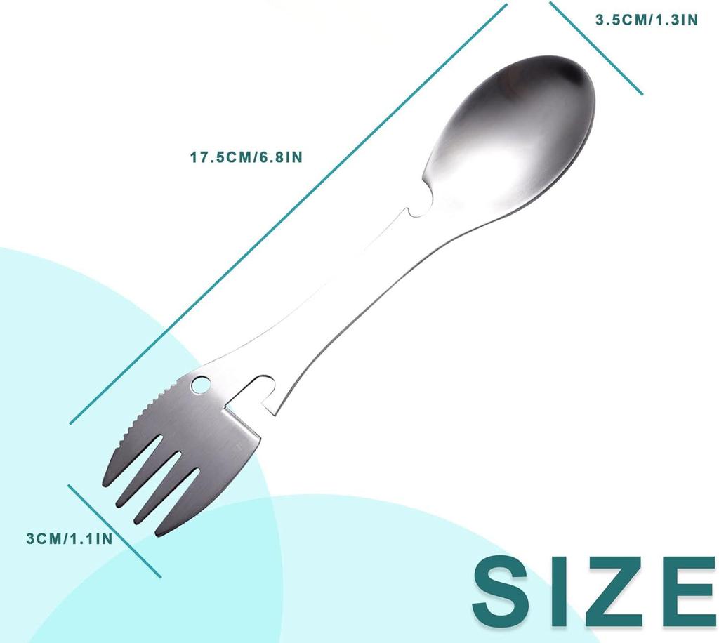 Instrumente de supraviețuire în aer liber 5 în 1 Kit EDC multifuncțional de camping Furculiță practică Cuțit Linguriță Sticle/deschizător de conserve