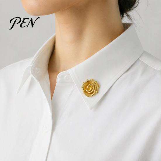 Romantic Rose Jewelry Vintage Golden Plated Brooch, Metal Flower Lapel Pin for Shaped Women, Relief Floral Badge Suits Dresses Shirts Scarves