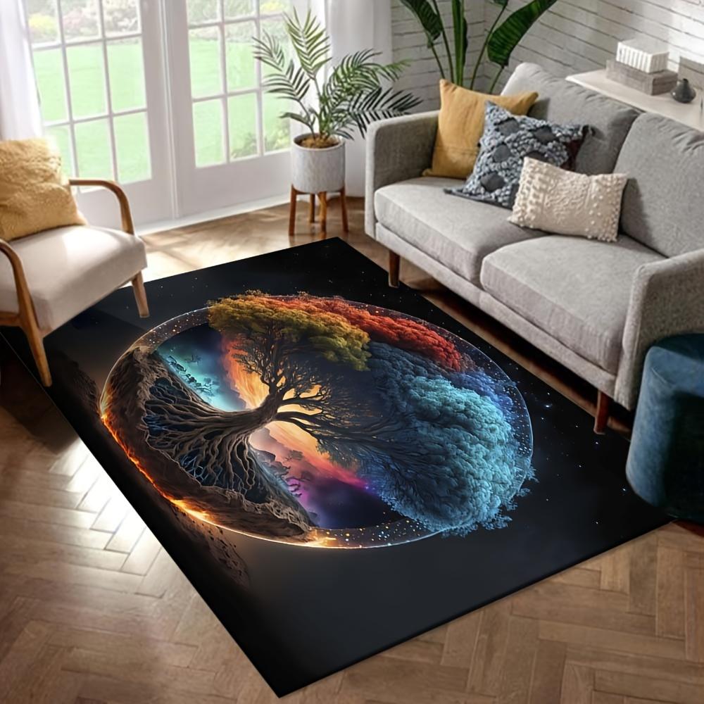 Tree of Life Rug: Cosmic Balance for Spiritual Spaces | Inspirational Interior Design Anti slip carpet can be machine washed