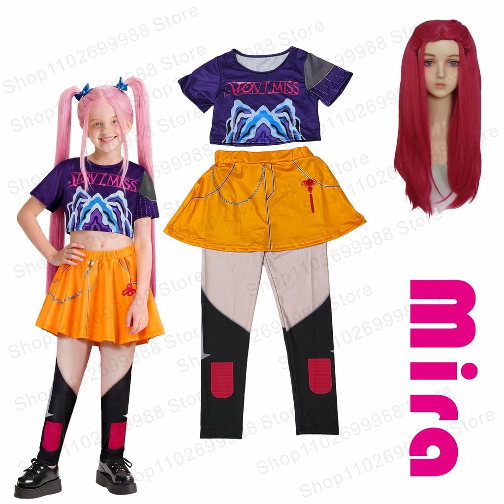 New K-Pop Demon Themed Mira Hunters Cosplay Costume With Wig Two Piece Set For Girls Halloween Carnival Party Performance Dress