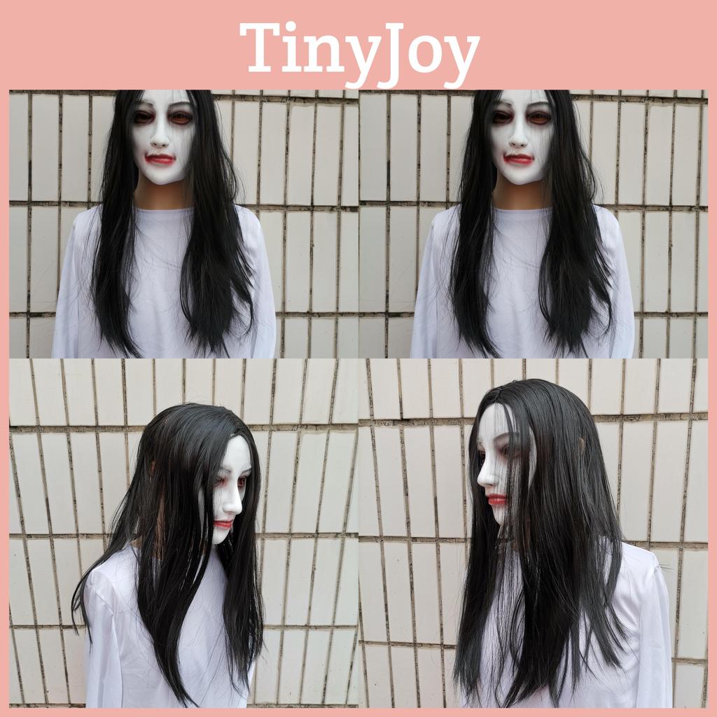 Latex Ghost Female Mask With Long Hair Design For Halloween And Haunted House