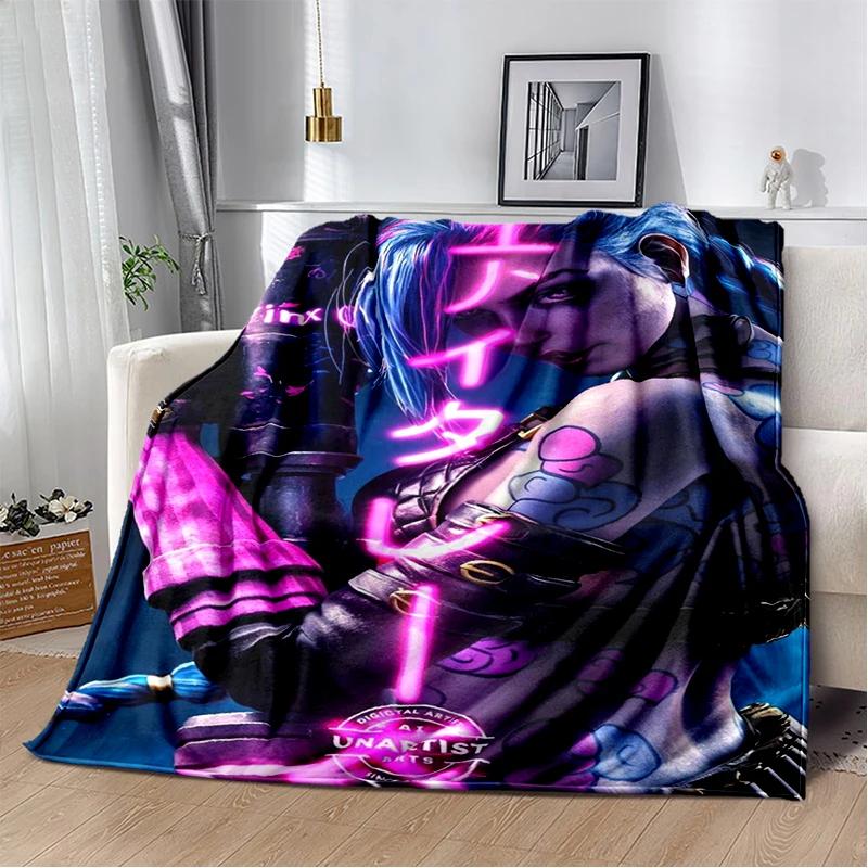 LOL 29 Styl Jinx League of Legends Kreslená flanelová deka, Měkká přehozová deka pro domácnost Ložnici Postel Pohovku Cestovní potah Dětský dárek