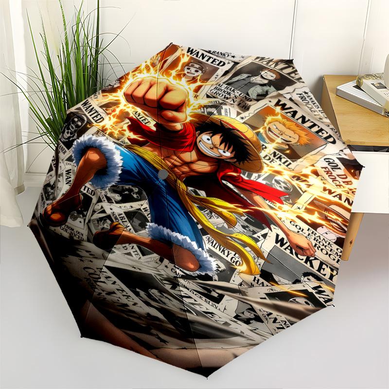 1 Stück Automatischer Faltregenschirm - Monkey D. Luffy Muster Tragbares faltbares Design mit 8 Speichen Weihnachts-Geburtstagsgeschenke