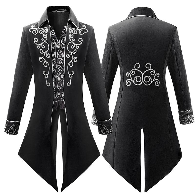 Halloween Men Gothic Victorian Jacket Vintage Velvet Medieval Frock Coat Renaissance Costume