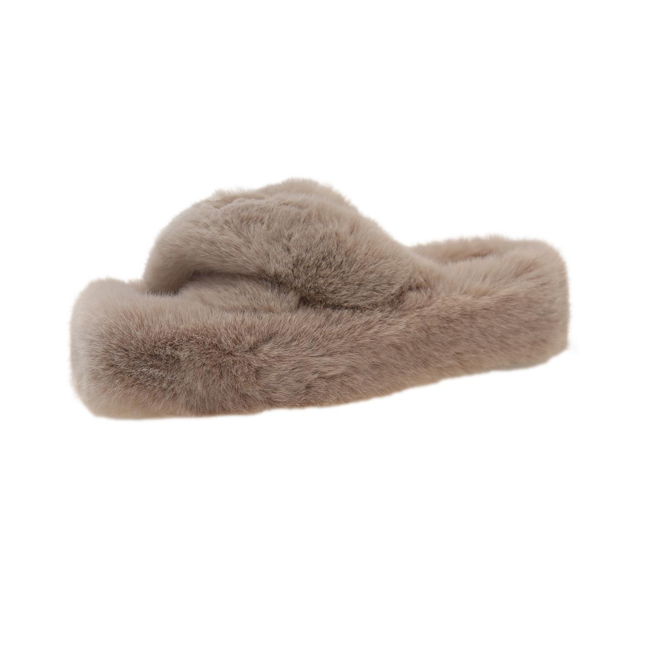 

Foreign trade large size 2025 autumn and winter new flat-bottomed fluffy slippers women s cross household thick-soled outer wear one-word cotton sl 42