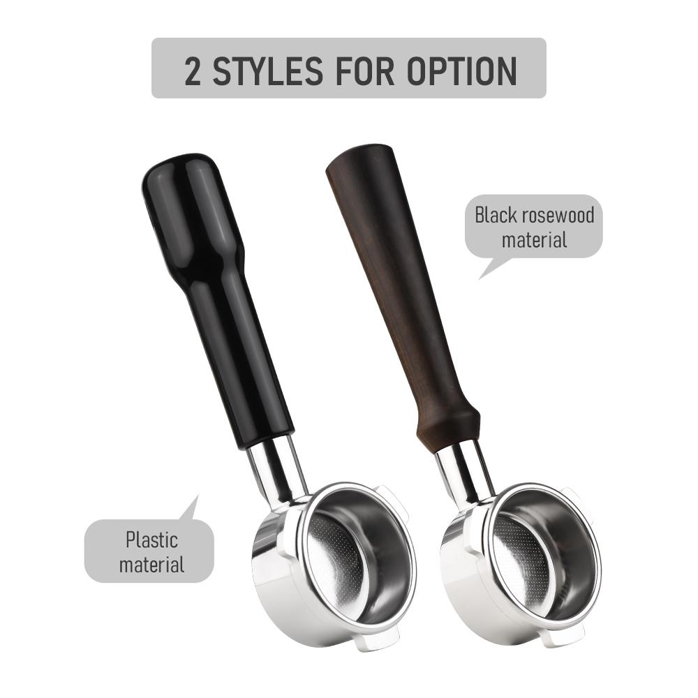 54mm 3 öron Rostfritt stål Bottenlöst Naken Portafilter Trä Kaffehandtag Kopp Filterkorg