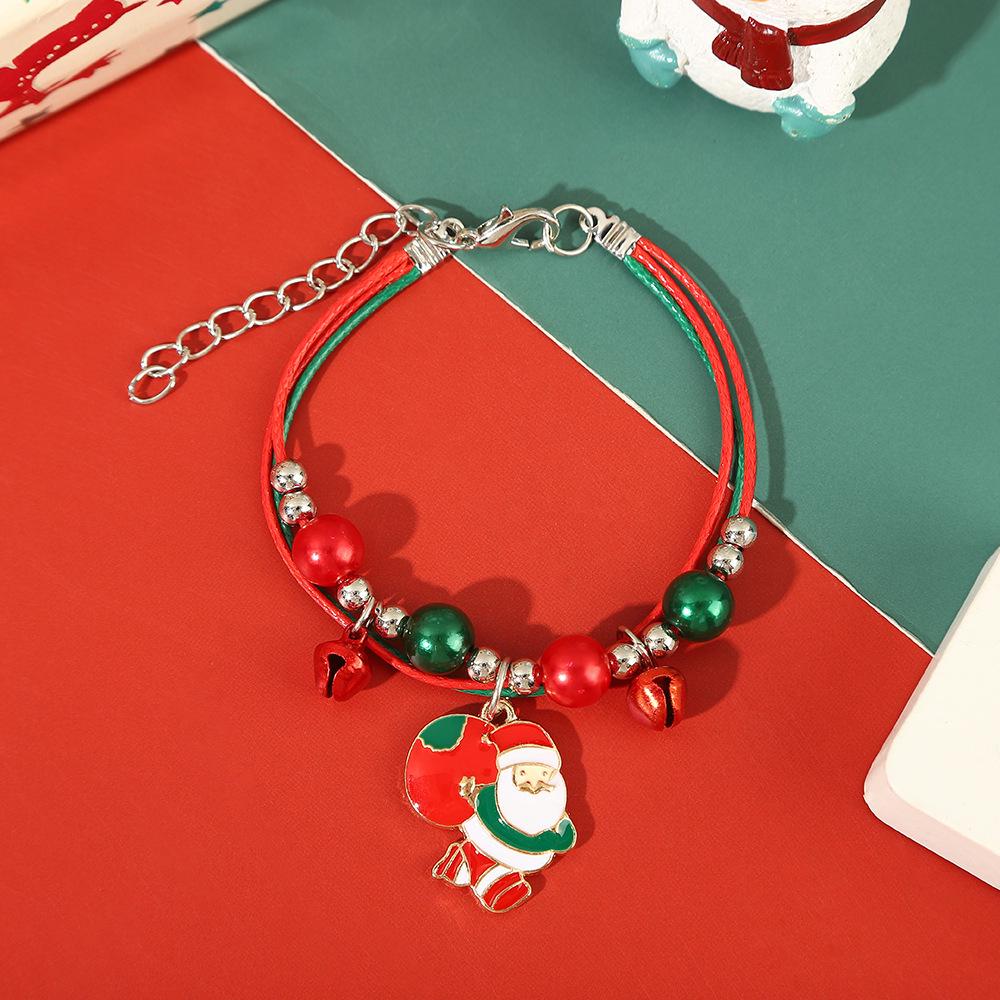 Hand-Woven Christmas Reindeer & Santa Claus Adjustable Bracelet with Snowflake & Bell Charms