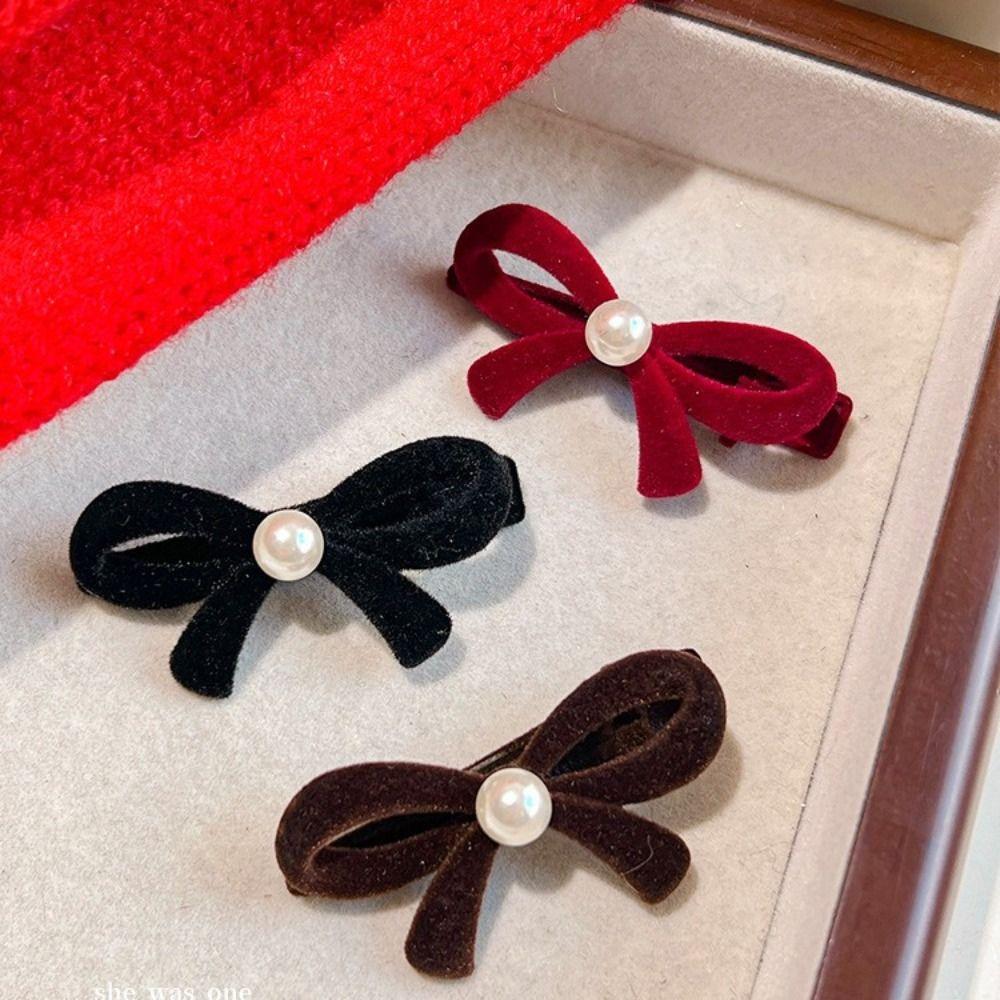 

Bowknot Bow Hair Clip Pearl Velvet Hairpin Sweet Girl