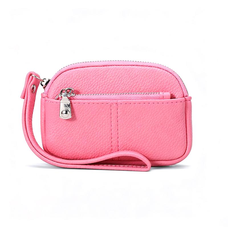 1Pcs Portable Pu Leather Women Mini Wallet Storage Bag Solid Color Students Coin Purse Large Capacity Zipper Wrist Key Bag