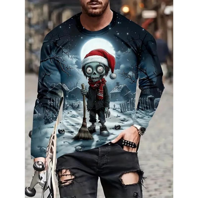 Funny Santa Clause Graphic T Shirt For Man Fashion Christmas Style Long Sleeve Pullovers Festival Family Party Graphic Clothes