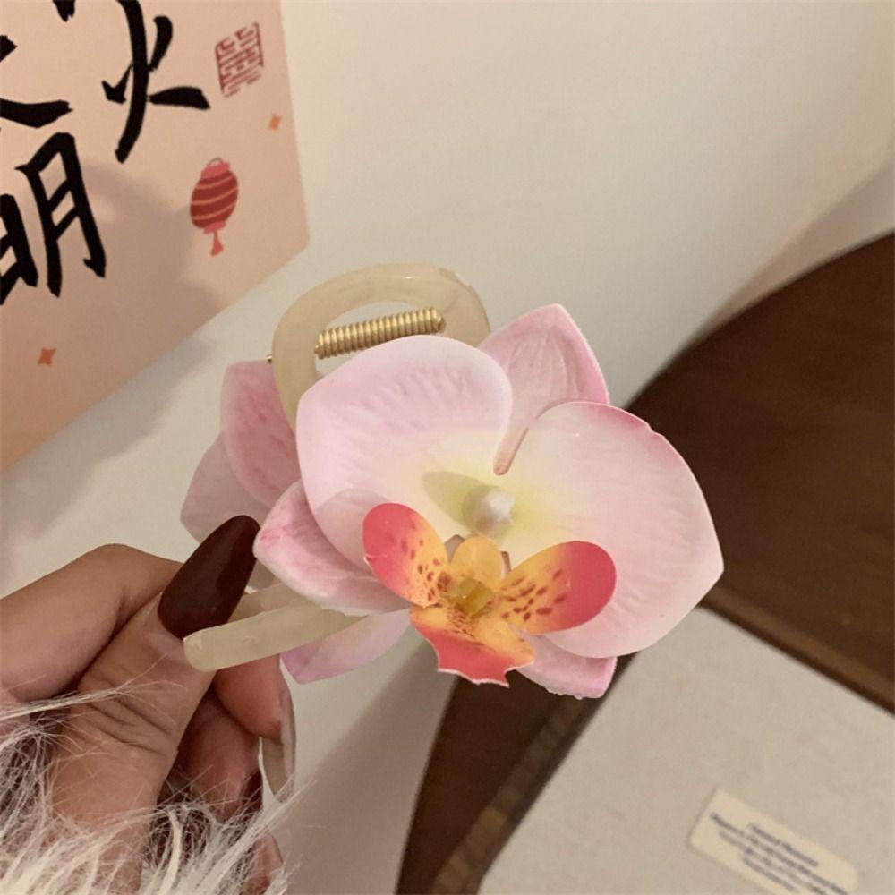 Butterfly Orchid Flower Hair Claw Cloth Large Shark Clip Cute Orchid Hair Clip Female