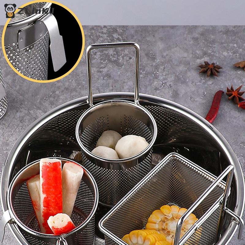 1PCS Multi-functional Stainless Steel Deep Frying Basket Kitchen Hangable Colander Oil Filter Mesh Sieve Hotpot Strainer Mesh