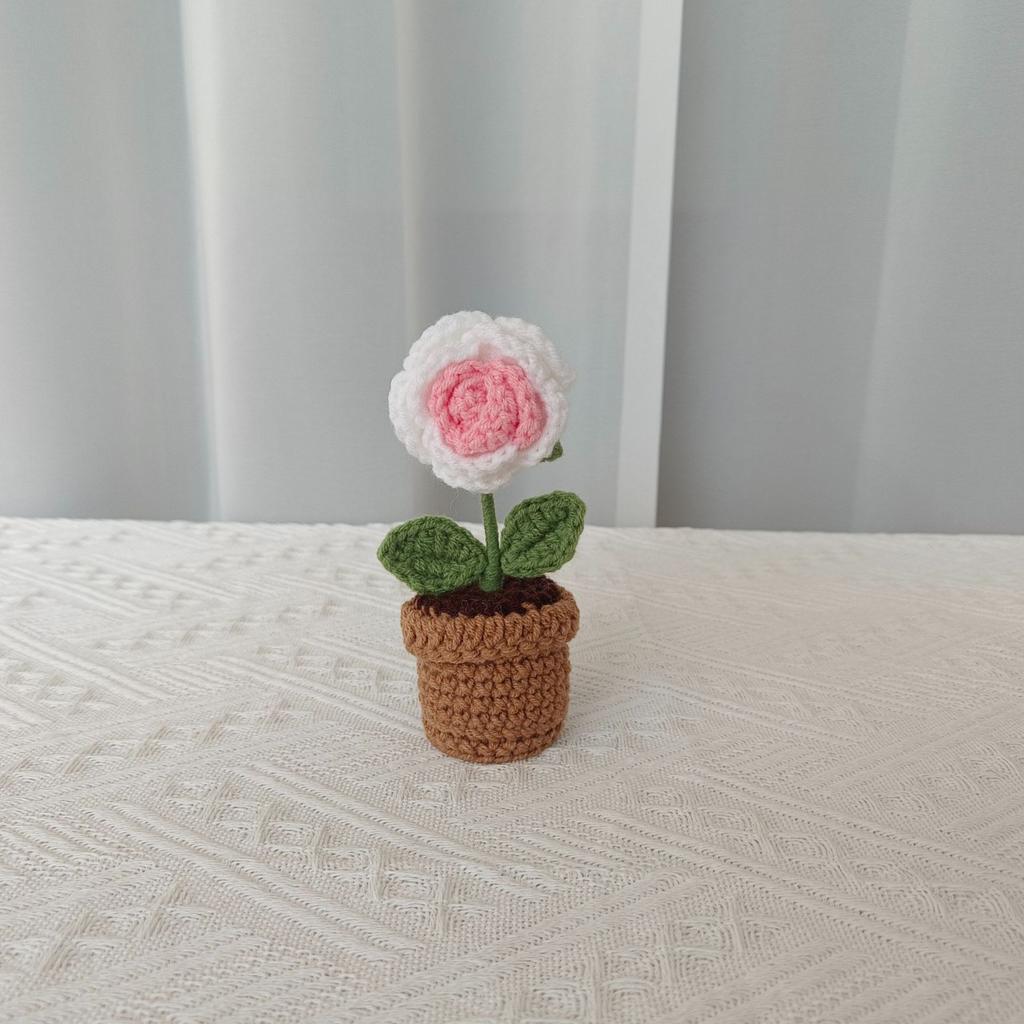 Sunflower Crochet Flowers Hand-knitted Flower Potted Rose Tulip Woven Bouquets Wedding Birthday Valentine's Day Gift Room Decor