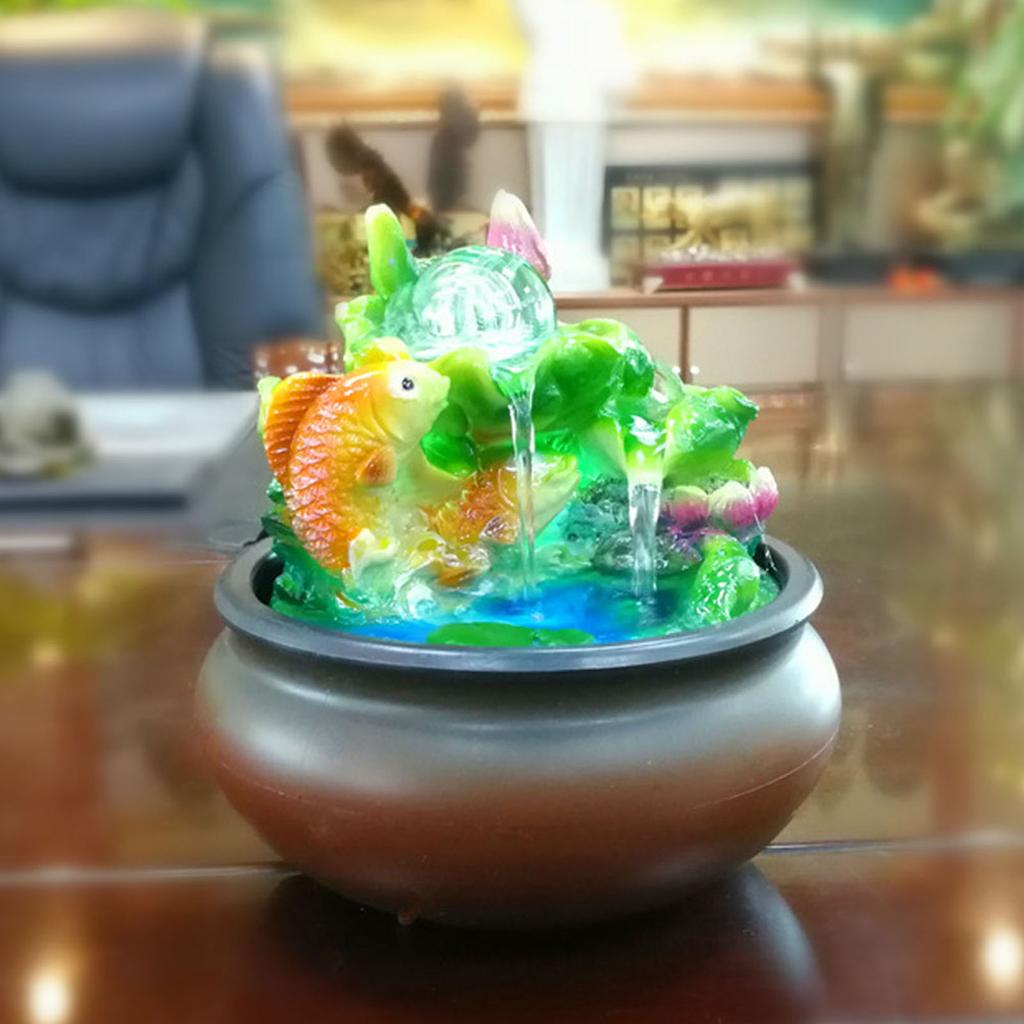 Fontana da Tavolo Cascata da Interno Laghetto di Pesci in Resina Fontana Rotante per Meditazione Elemento d'Acqua Rilassante da Interno per Decorazione