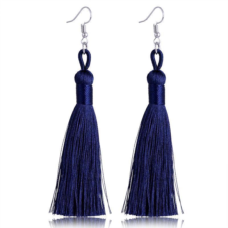 Women Tassel Earrings Bohemian Cotton Thread Cords Brush Drop Dangle Earrings Handmade Silk Fabric Long Hanging Earrings Zircon