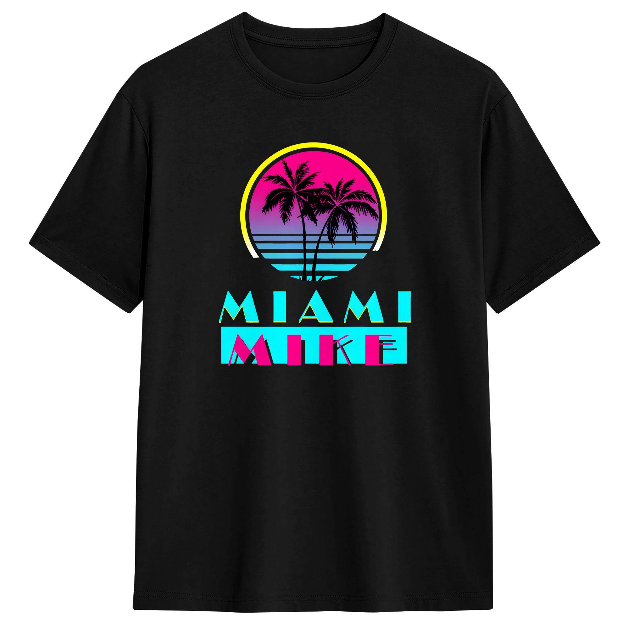 Unisex Womens Miami Beach 80s Retro Logo T Shirt Pure Cotton Tops Novelty Short Sleeve Crewneck Tee Shirt Graphic TShirts S