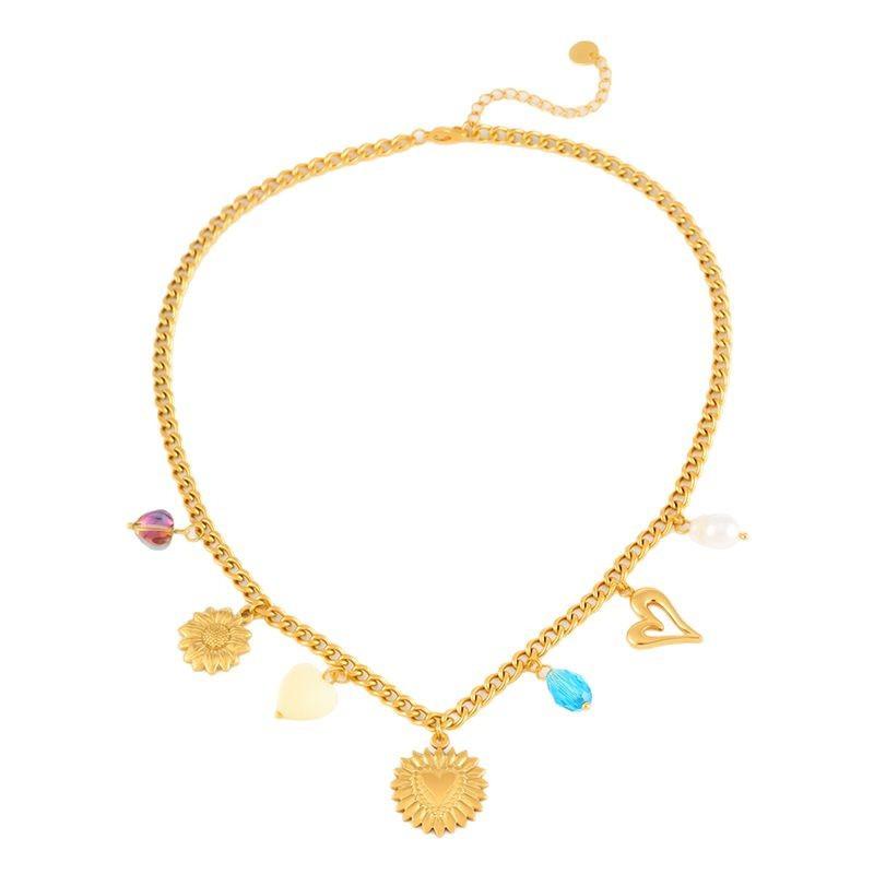 New original k gold striped love titanium steel necklace women's fashion niche non-fading pearl necklace