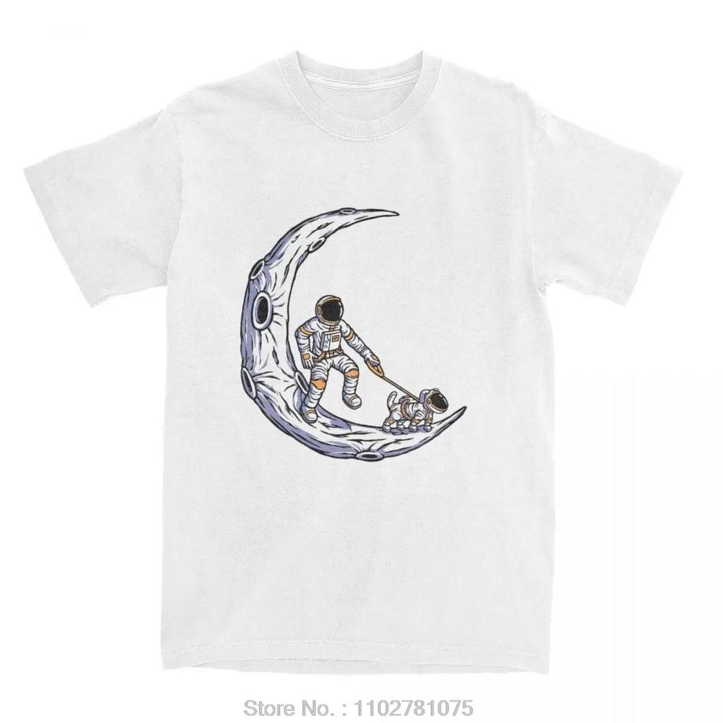 Vintage Men's Clothing Astronaut And Dog On The Moon Oversized T-shirt Outer Space Cotton Tshirt Summer Classic Fitness T Shirt