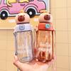 Cartoon Bear Straw Cup: Portable Flip-top Water Bottle with Lanyard