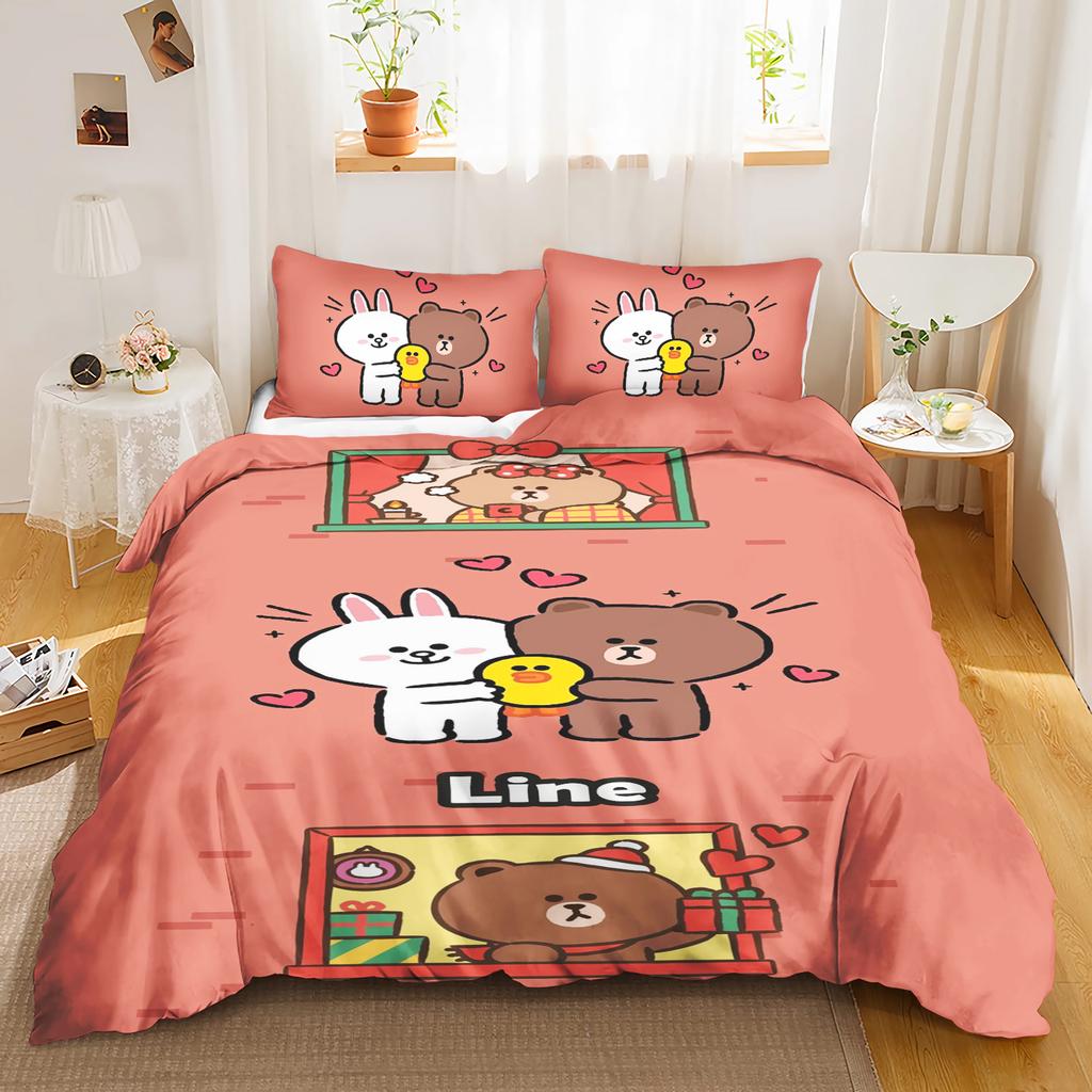 Comforter Linefriends Printed 3-Piece Set 1 Quilt Bedding Set Twin Size Sets Queen 3D Children'S Bedding