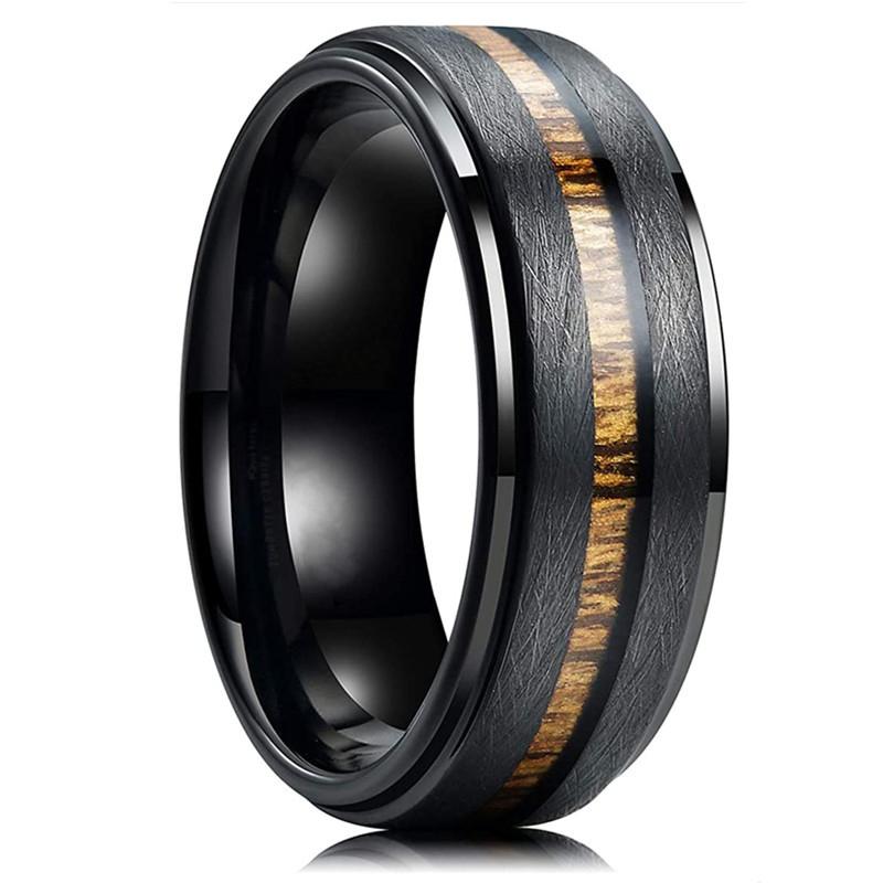 

8mm Trendy Stainless Steel Rings For Men Jewelry Party Gift Fashion Black Carbon Fiber Golden Heart Rate Line Men Rings 6