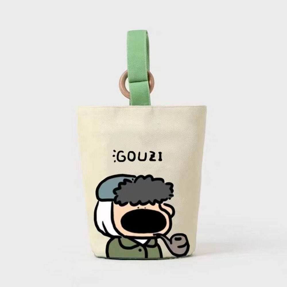 Portable Cylinder Bags Cartoon Printed Lunch Pouch Fashion Tote Bag