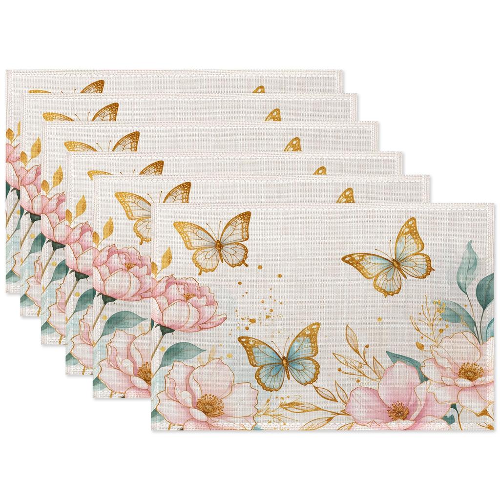 Retro Daisy Flower Placemats Set of 6,Dinner Table Mats Non-Slip Washable Mats for Kitchen Dinner Party Tablemat 12x18Inch