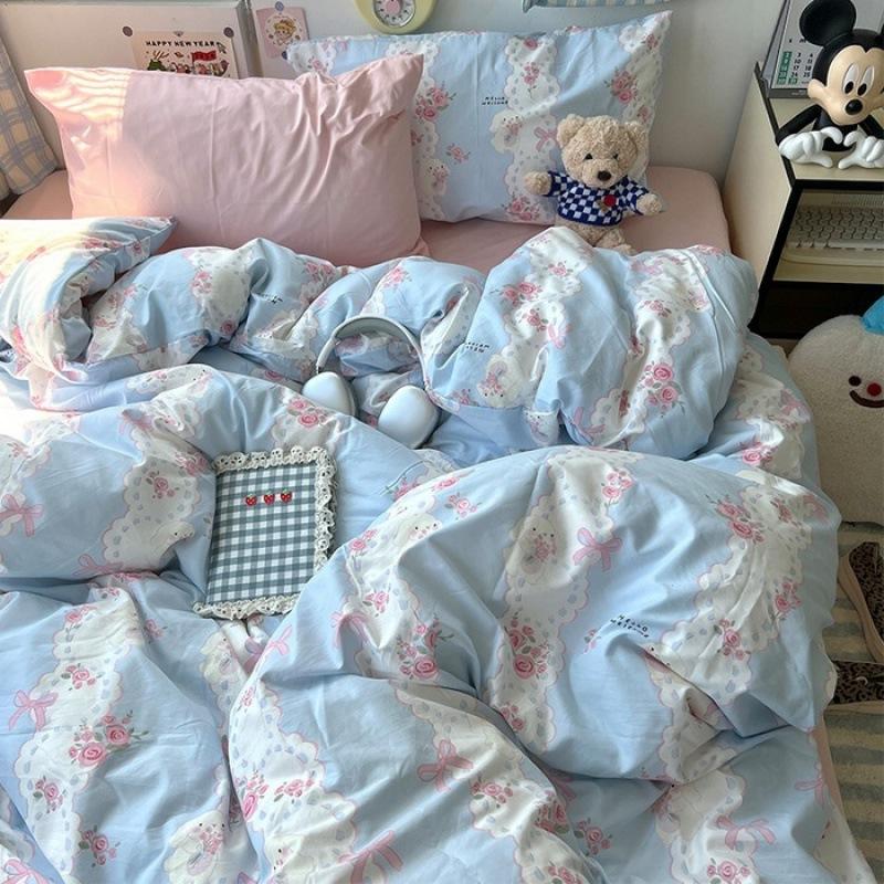 Washed Cotton Four-piece Set, Small Fresh Quilt Cover, Dormitory Bed Sheet Three-piece Set, Bedding