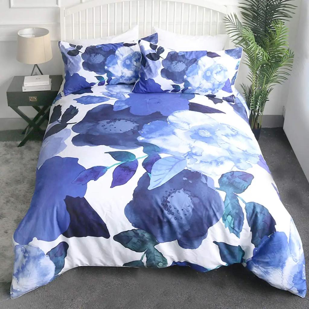 Aquarell Botanische Blume Bettbezug-Set King Size Wildblume Orchidee Floral Bedrucktes Bettwäsche-Set Elegante Shabby Chic Tagesdecke