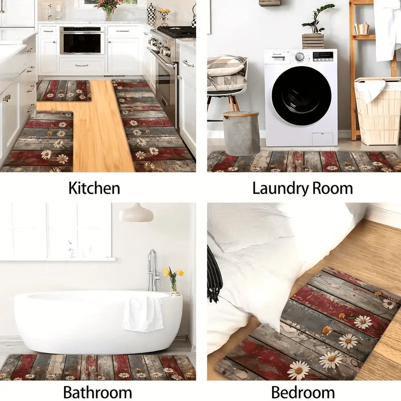 1Pcs Anti Fatigue Kitchen Rug  Farmhouse Floral  Waterproof Non-Slip Thick Cushioned Kitchen Mat Heavy Duty Comfort Standing Mat for Kitchen
