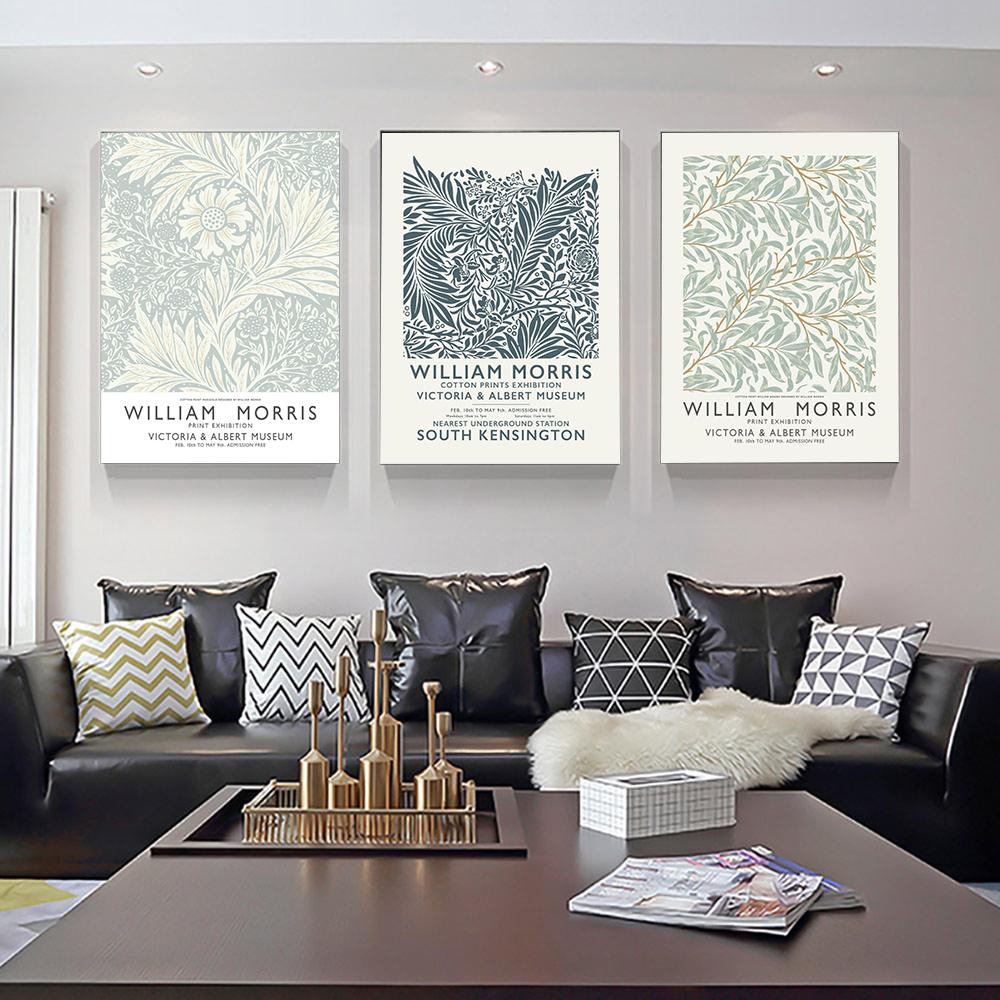 Nordic William Morris Poster Print Abstract Plant Canvas Painting Marigold Larkspur Wall Art Pictures For Living Room Home Decor