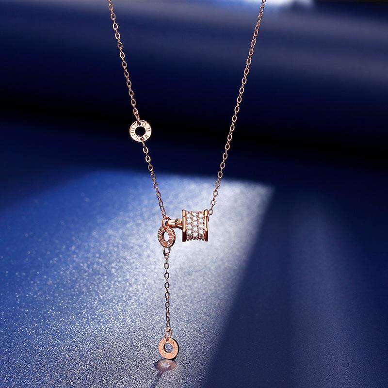 Small Waist Full Diamond Necklace Women's Round Pendant Niche High-end Korean Version Pendant Fashion Jewelry