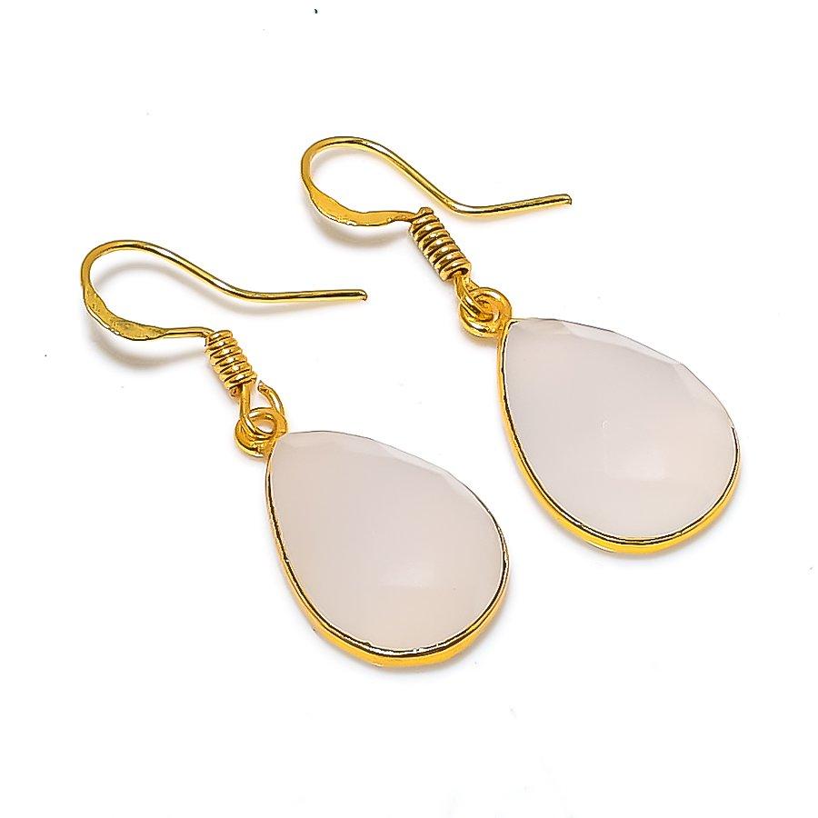 Aqua Chalcedony Gemstone 925 Solid Sterling Silver Jewelry Earring 1.38" GK-5864